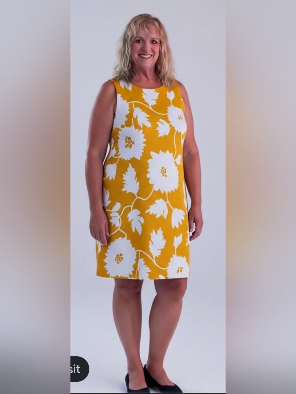 Ronni Nicole Dress Sleeveless Dark Yellow Big White Flowers Size 12 Stretchy